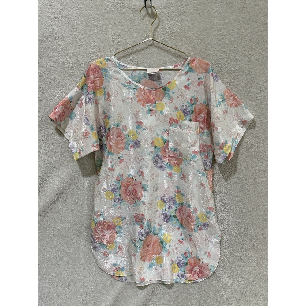 Vintage adonna Short Sleeve Floral Nightgown Women's‎ Medium USA Shiny